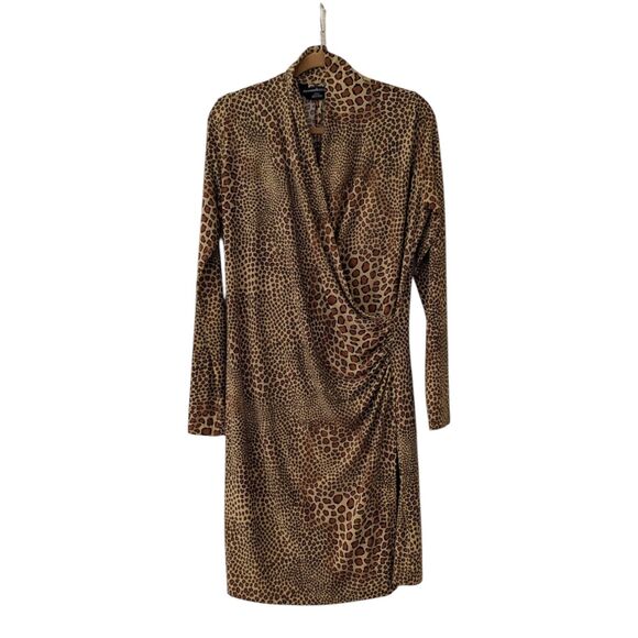 Norma Kamali Sz XL Cheetah Print Wrap Dress Long Sleeve V Neck Mob Wife Sexy EUC - Picture 4 of 9